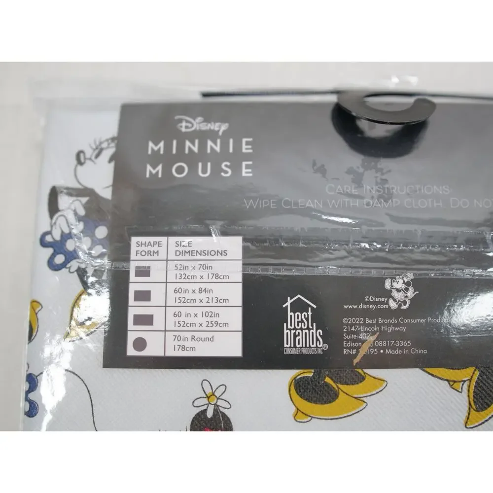 Disney MINNIE MOUSE Party Tablecloth 70” Round NWT PEVA Flannel-back Wipe Clean